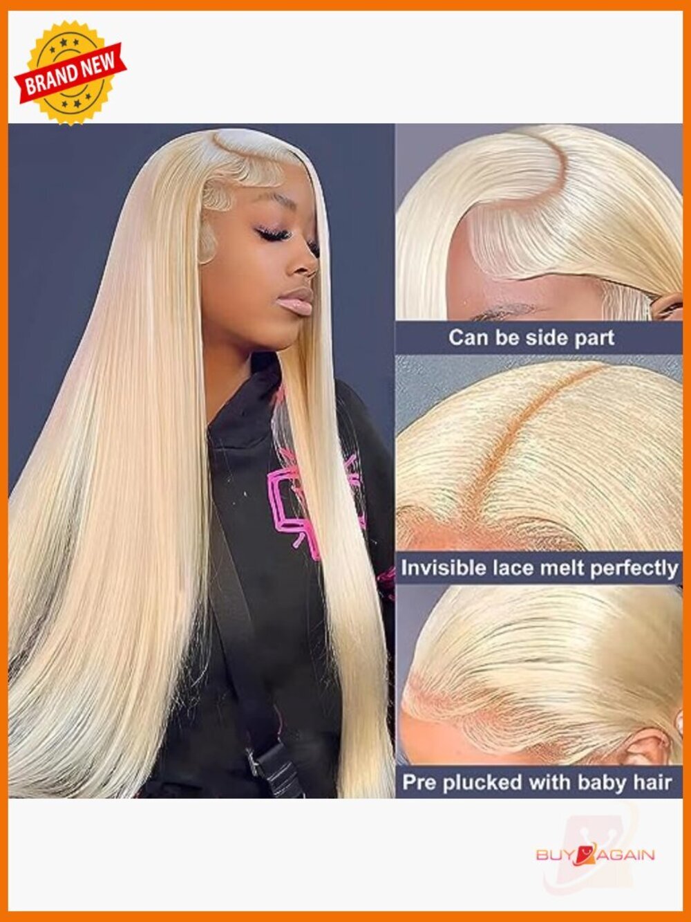 13x6 Lace Front Wig Human Hair Straight 200 Density Pre Plucked with Baby Hair - Picture 2 of 6